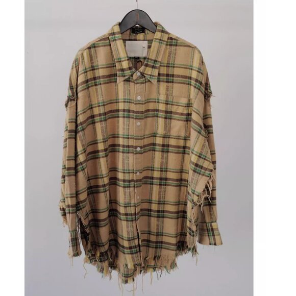 NWT R13 Yellow Checkered Cotton Shirt Frayed - Picture 6 of 11